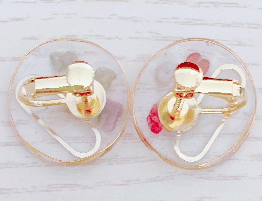 BIGサイズ💎color1❤️天然石のゴールドサークルレジンイヤリング