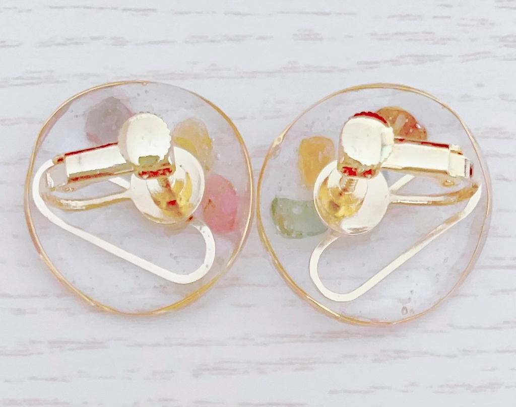 BIGサイズ💎color2🧡天然石のゴールドサークルレジンイヤリング