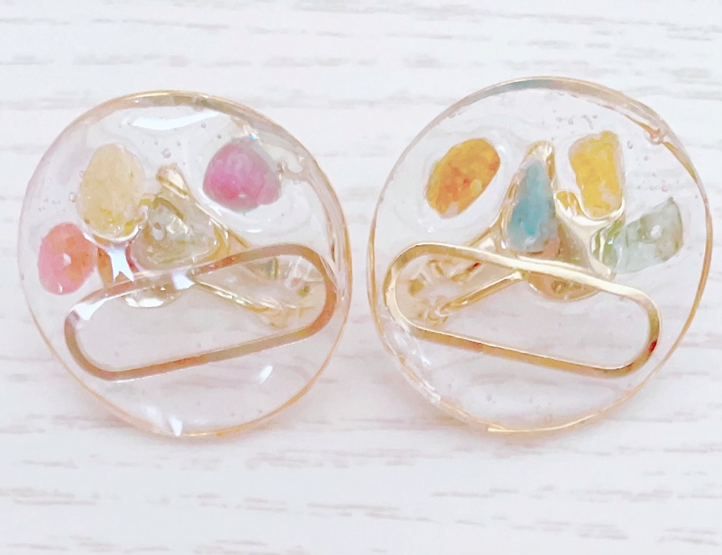 BIGサイズ💎color2🧡天然石のゴールドサークルレジンイヤリング