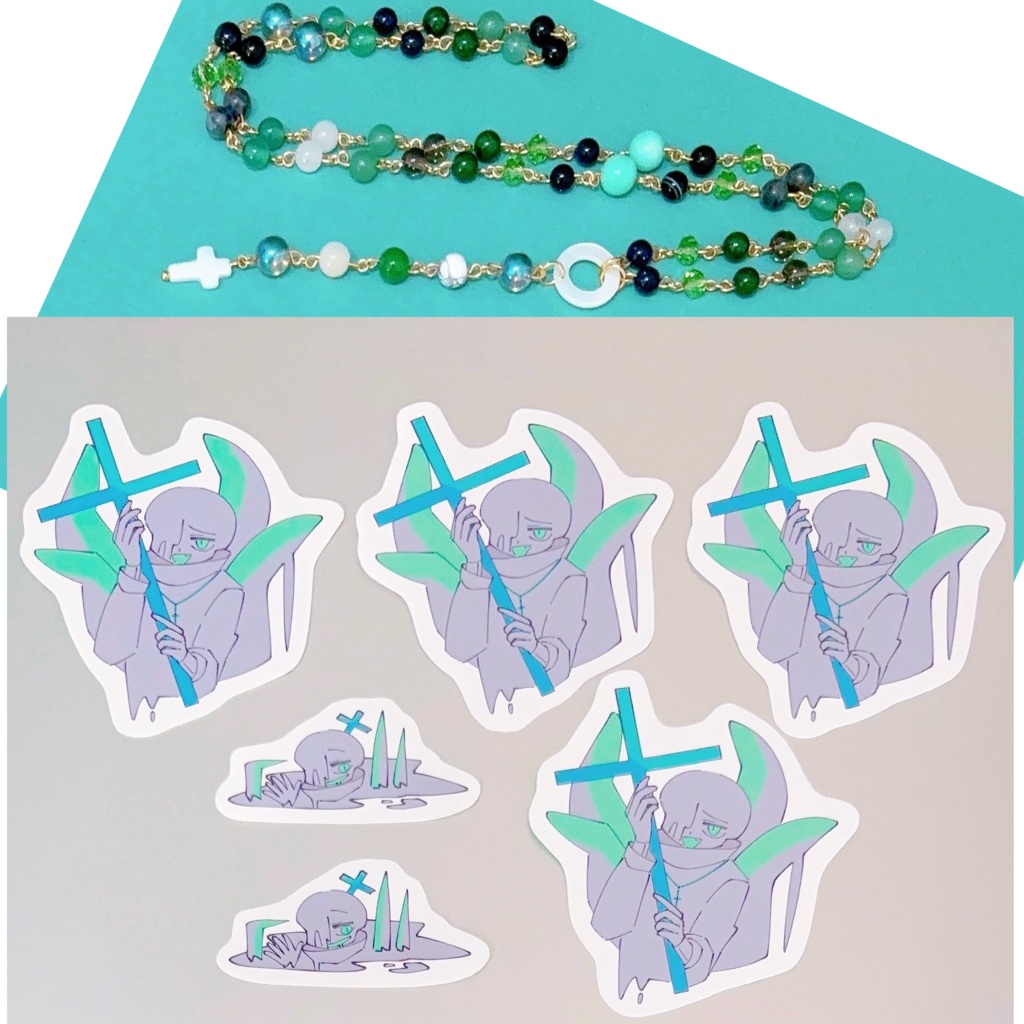 UndertaleAU ナイトメア ロザリオ(ゴールド)＆フレークシール(2種 全6枚入り)