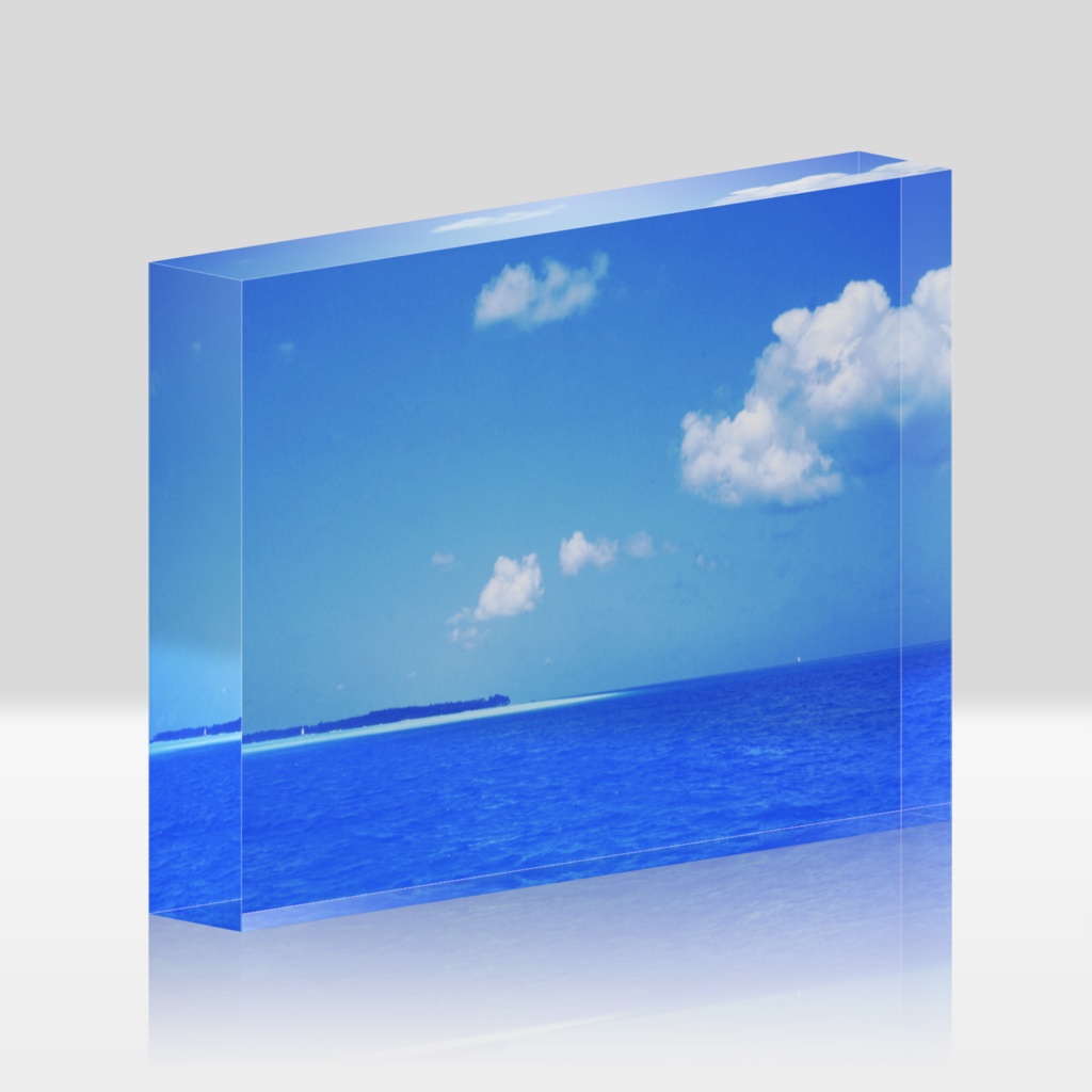 モルディブの白い雲と水平線-0109、アクリルブロック