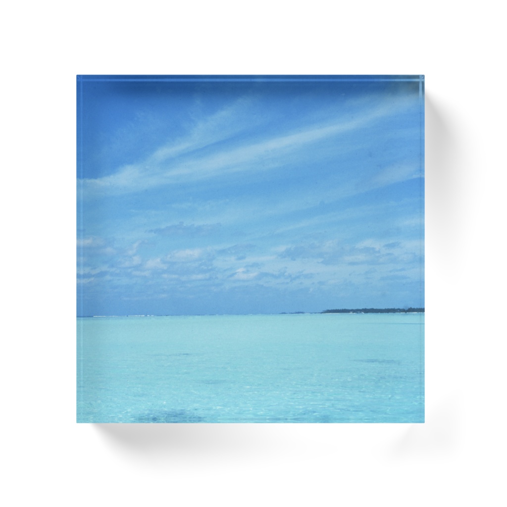 モルディブの白い雲と水平線-0165、アクリルブロック