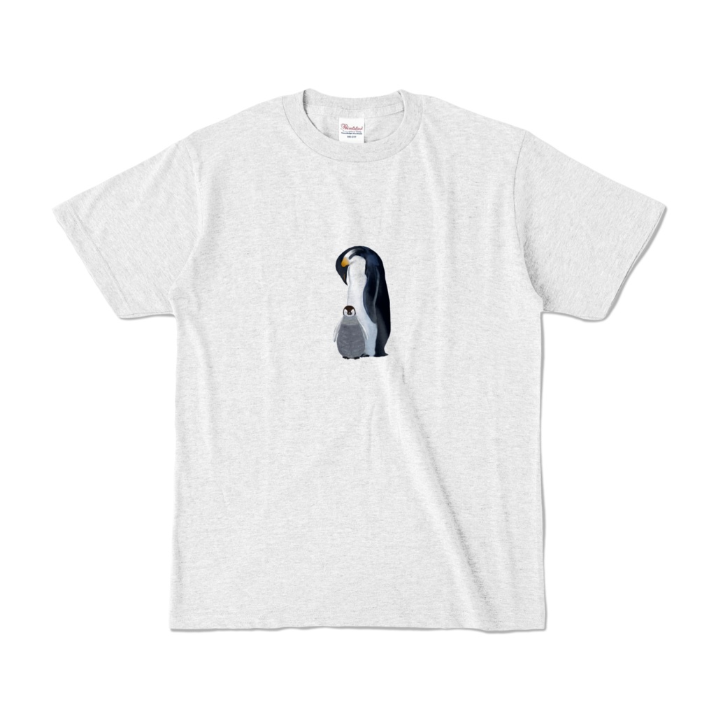 エンペラーペンギンの母子、カラーTシャツ、アッシュ