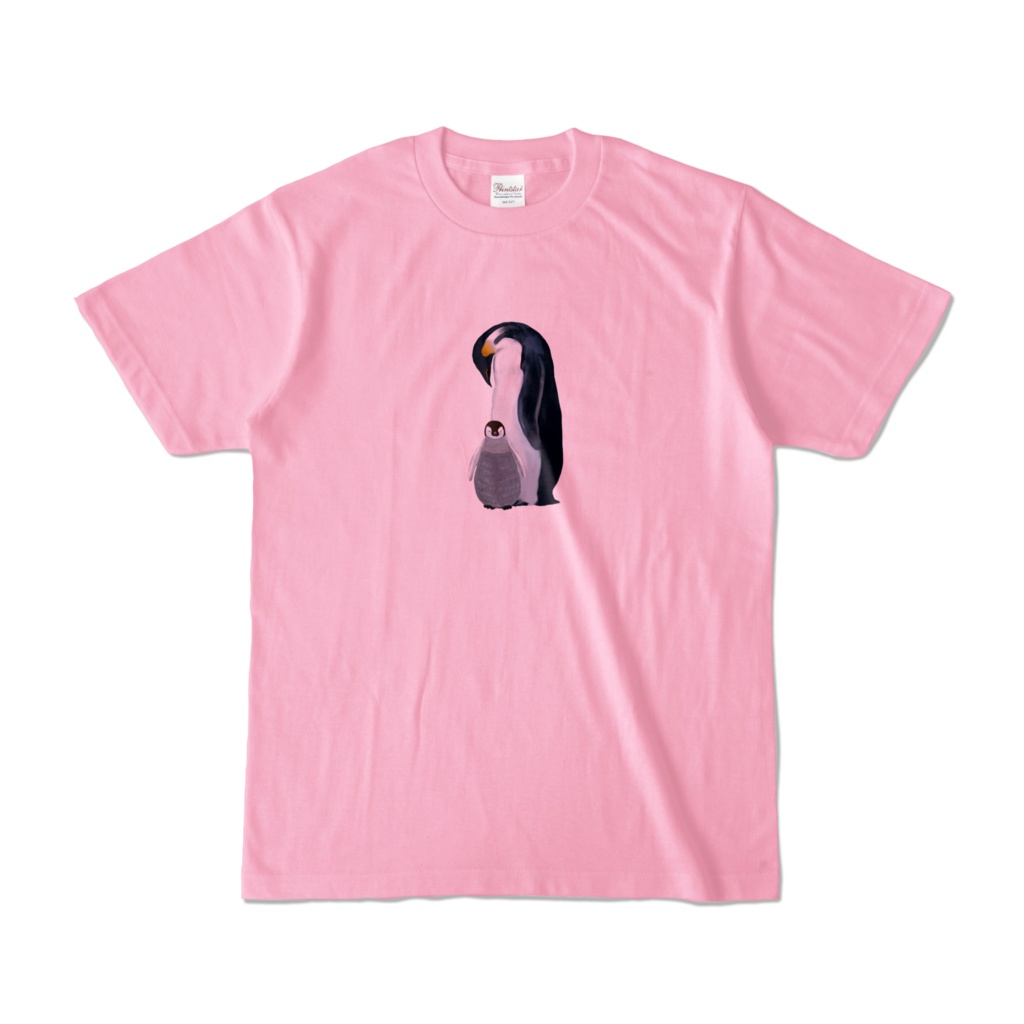 エンペラーペンギンの母子、カラーTシャツ、ピーチ