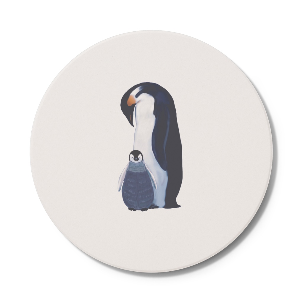 エンペラーペンギンの母子 コースター円形 アトリエパンプキン Booth