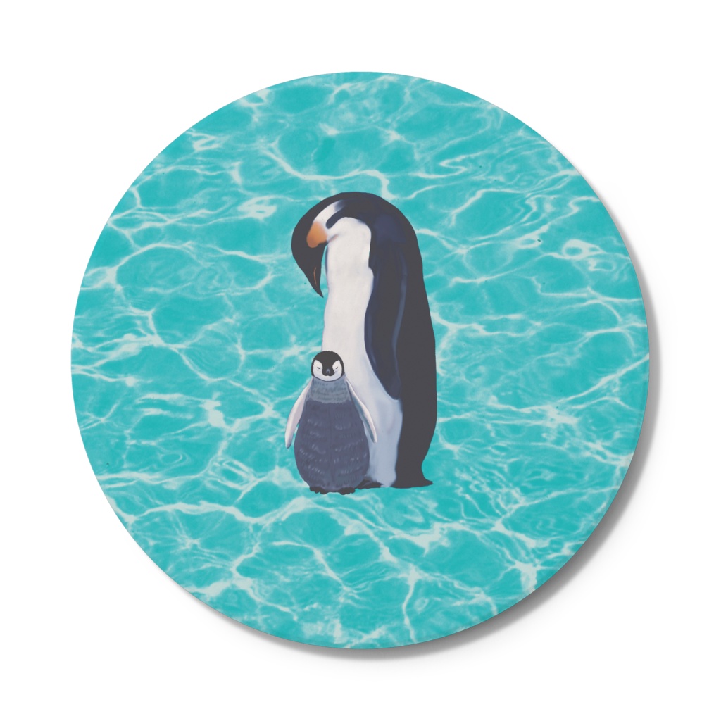 エンペラーペンギンの母子 渚 コースター円形 アトリエパンプキン Booth