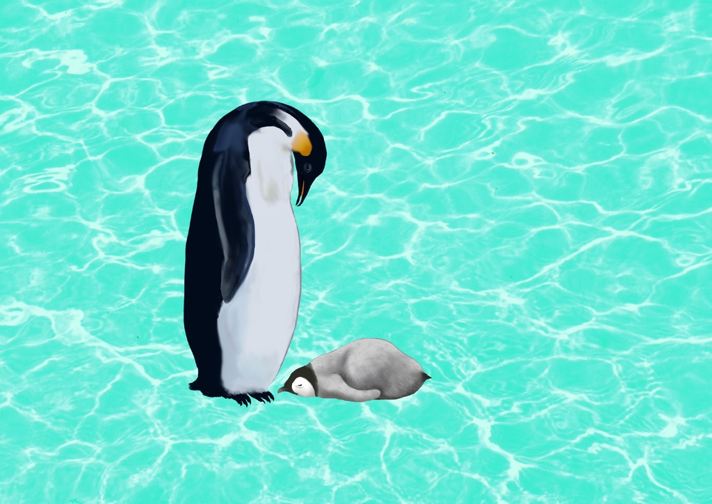 エンペラーペンギンの母子、渚、捺印マット