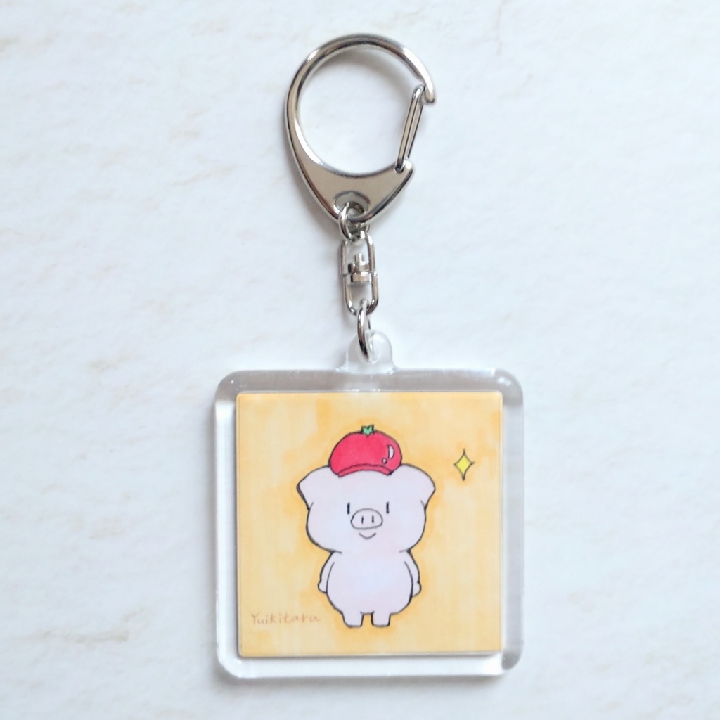【NEW】ブタさんとトマト帽子 ミニ原画 アクリルキーホルダー