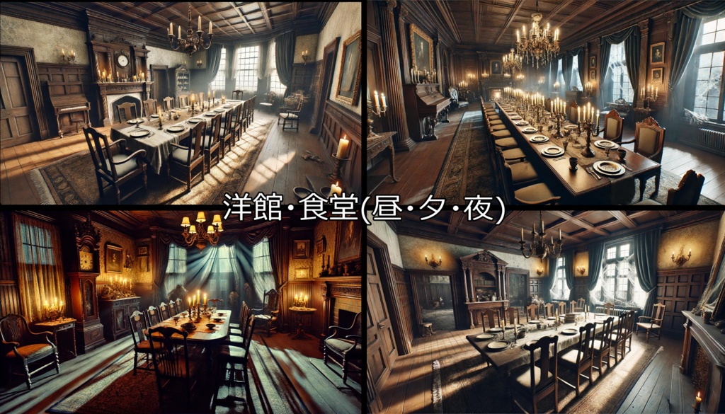 【無料フリー背景素材】ありそうでなさそうな洋館Vol.2(食堂/寝室/バスルーム)【ゲーム/TRPG】