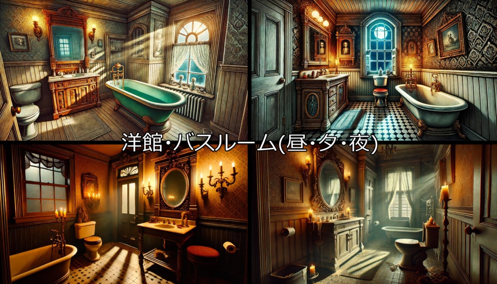 【無料フリー背景素材】ありそうでなさそうな洋館Vol.2(食堂/寝室/バスルーム)【ゲーム/TRPG】