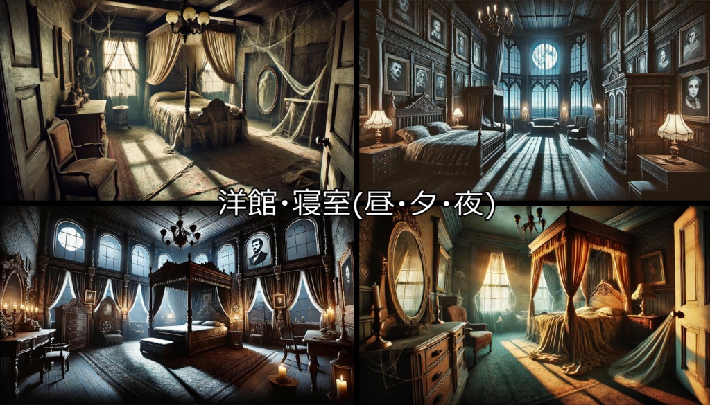 【無料フリー背景素材】ありそうでなさそうな洋館Vol.2(食堂/寝室/バスルーム)【ゲーム/TRPG】