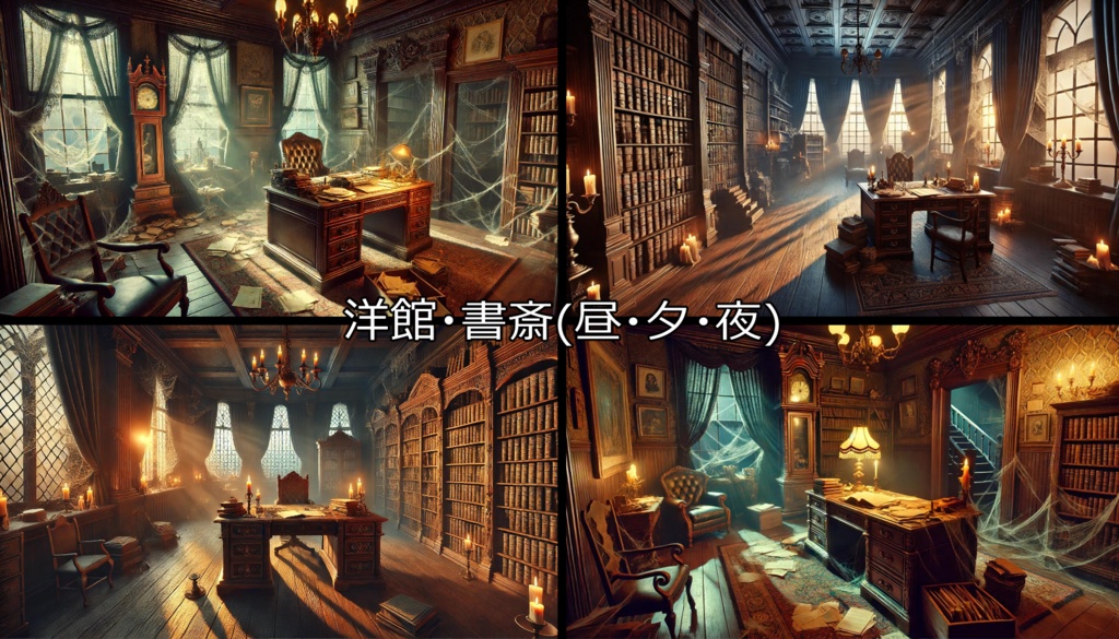【無料フリー背景素材】ありそうでなさそうな洋館Vol.3(ギャラリー/書斎/中庭)【ゲーム/TRPG】