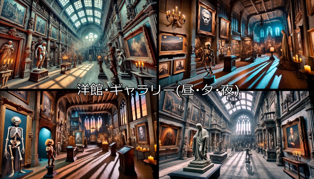 【無料フリー背景素材】ありそうでなさそうな洋館Vol.3(ギャラリー/書斎/中庭)【ゲーム/TRPG】