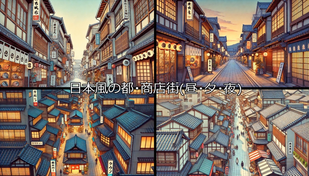 【無料フリー背景素材】ありそうでなさそうな日本風の都Vol.2(商店街/市場/神社)【ゲーム/TRPG】