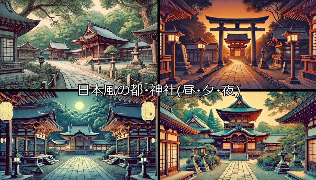 【無料フリー背景素材】ありそうでなさそうな日本風の都Vol.2(商店街/市場/神社)【ゲーム/TRPG】