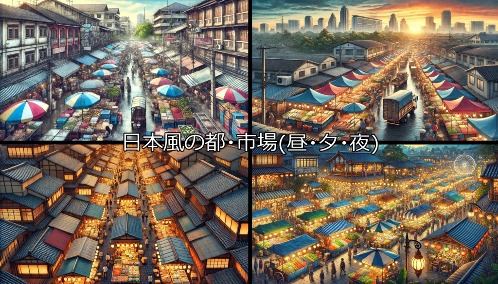 【無料フリー背景素材】ありそうでなさそうな日本風の都Vol.2(商店街/市場/神社)【ゲーム/TRPG】