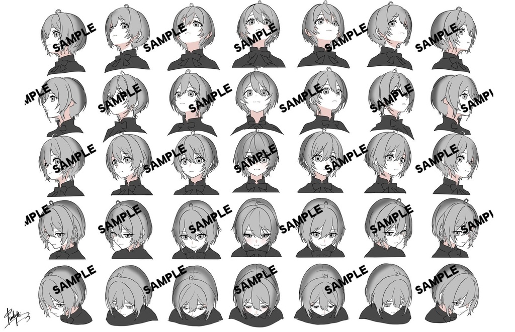 【トレス可・商用利用可】顔のアングル35方向・2キャラセット(作画・構図資料集)