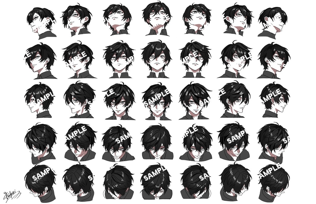 【トレス可・商用利用可】顔のアングル35方向・2キャラセット(作画・構図資料集)