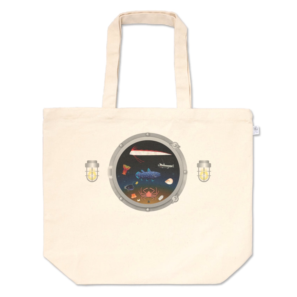 深海トートバッグ マリン シーラカンス チョウチンアンコウ リュウグウノツカイ メンダコ ホウライエソ コウモリダコ