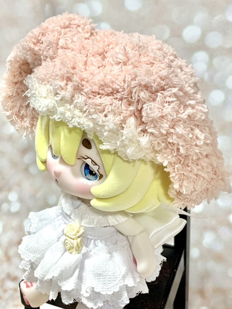 ドールニット帽【うさぎピンク】7〜9インチ