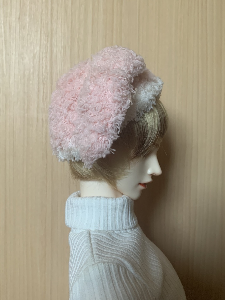 ドールニット帽【うさぎピンク】7〜9インチ