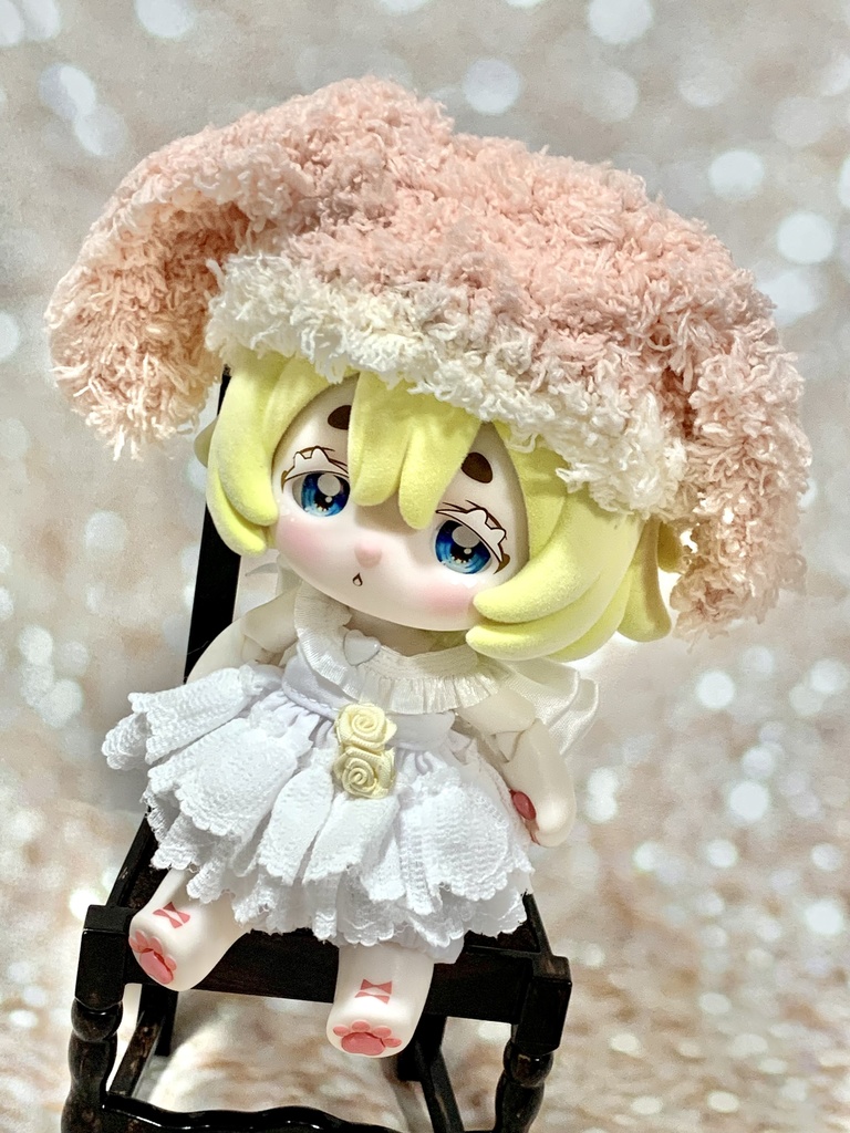 ドールニット帽【うさぎピンク】7〜9インチ