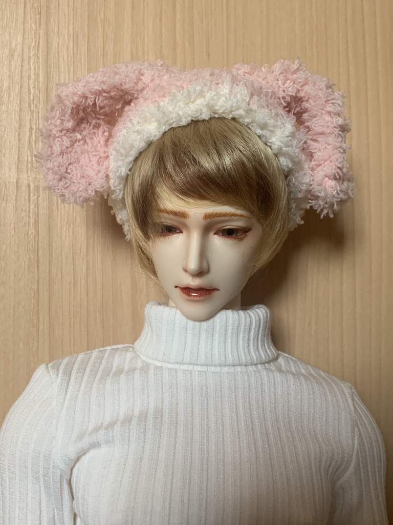 ドールニット帽【うさぎピンク】7〜9インチ