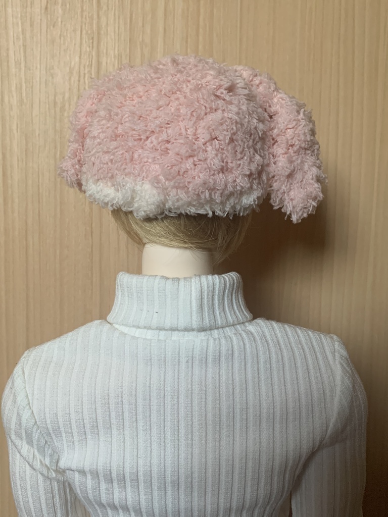 ドールニット帽【うさぎピンク】7〜9インチ