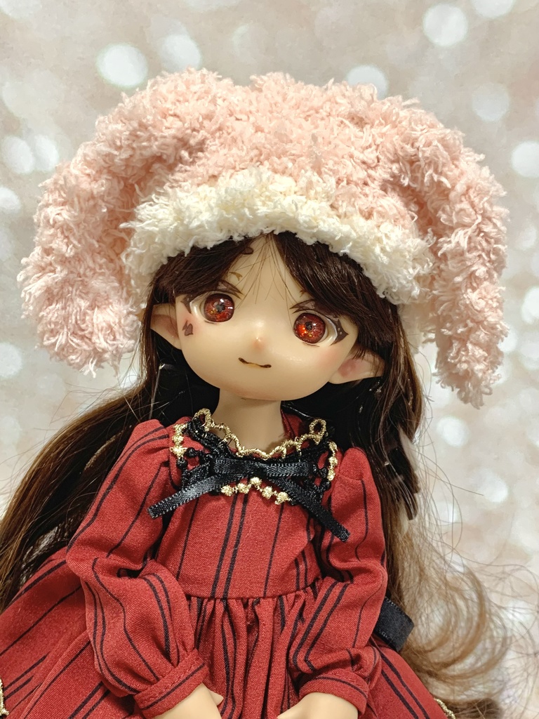 ドールニット帽【うさぎピンク】7〜9インチ