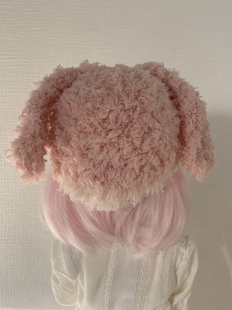 ドールニット帽【うさぎピンク】7〜9インチ