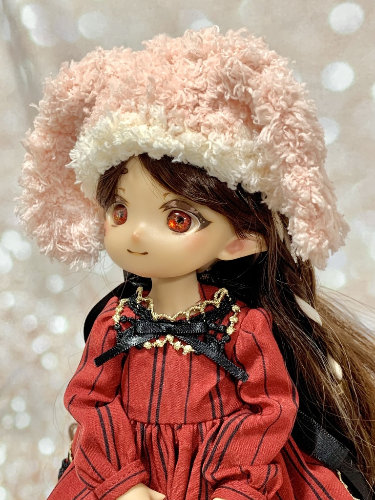 ドールニット帽【うさぎピンク】7〜9インチ