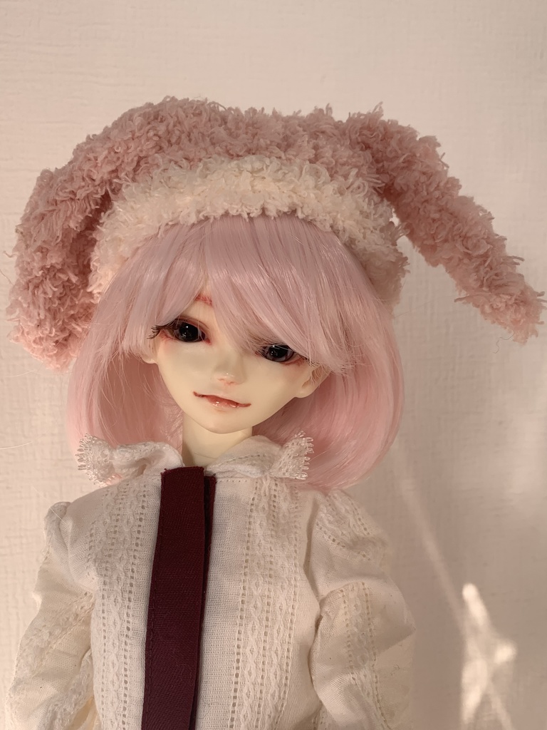 ドールニット帽【うさぎピンク】7〜9インチ