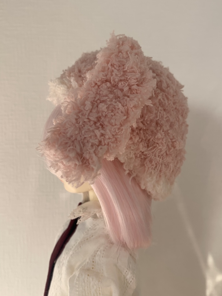 ドールニット帽【うさぎピンク】7〜9インチ