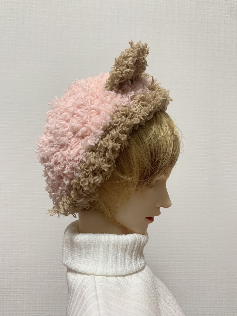 ドールニット帽【くまピンク】7〜9インチ