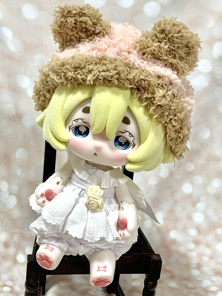 ドールニット帽【くまピンク】7〜9インチ