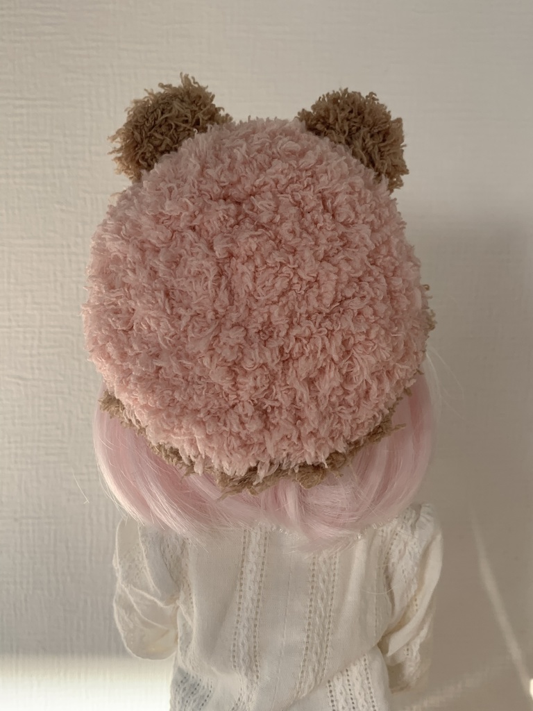 ドールニット帽【くまピンク】7〜9インチ