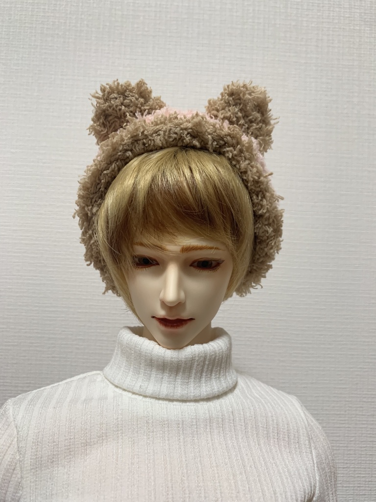 ドールニット帽【くまピンク】7〜9インチ