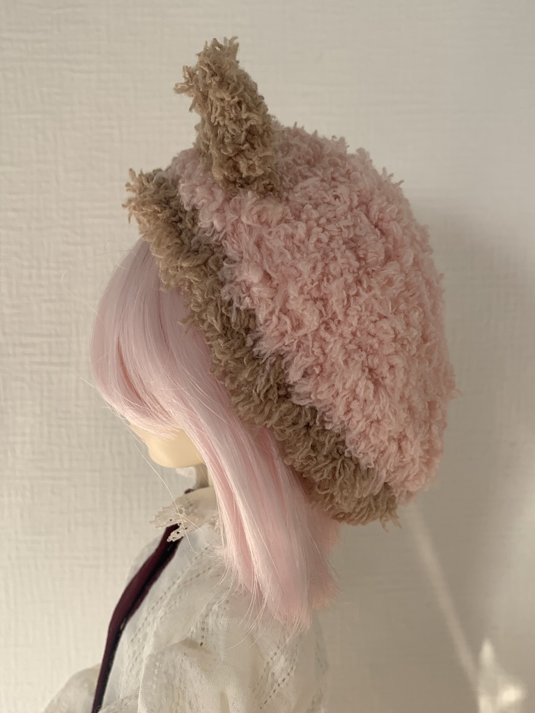 ドールニット帽【くまピンク】7〜9インチ