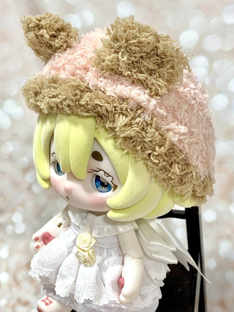 ドールニット帽【くまピンク】7〜9インチ