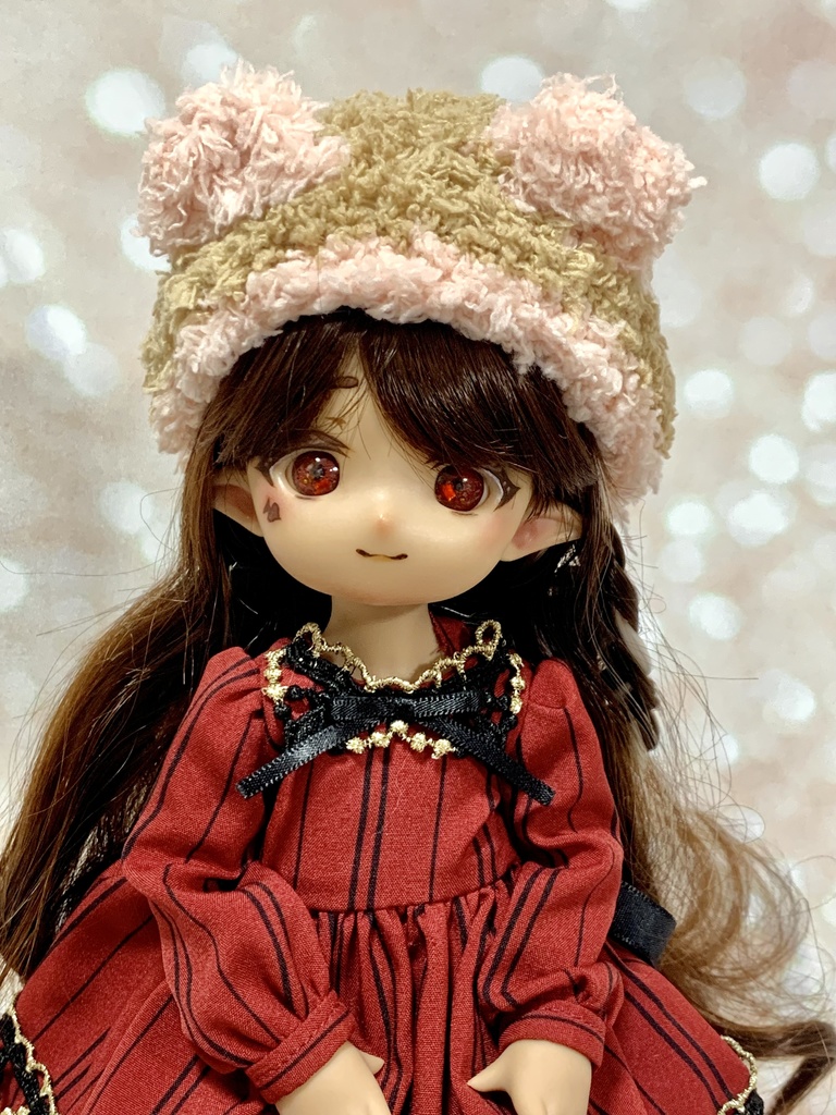 ドールニット帽【くまブラウン】7〜9インチ