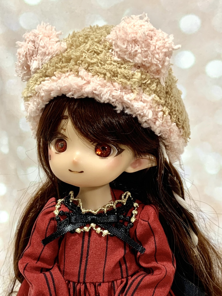 ドールニット帽【くまブラウン】7〜9インチ