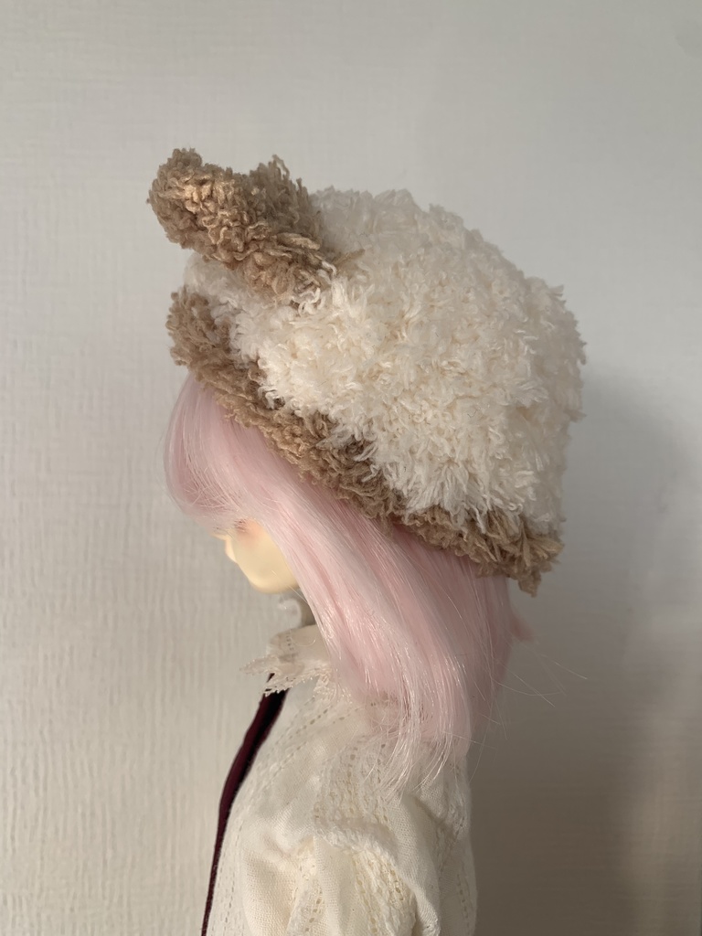 ドールニット帽【くまオフホワイト】7〜9インチ