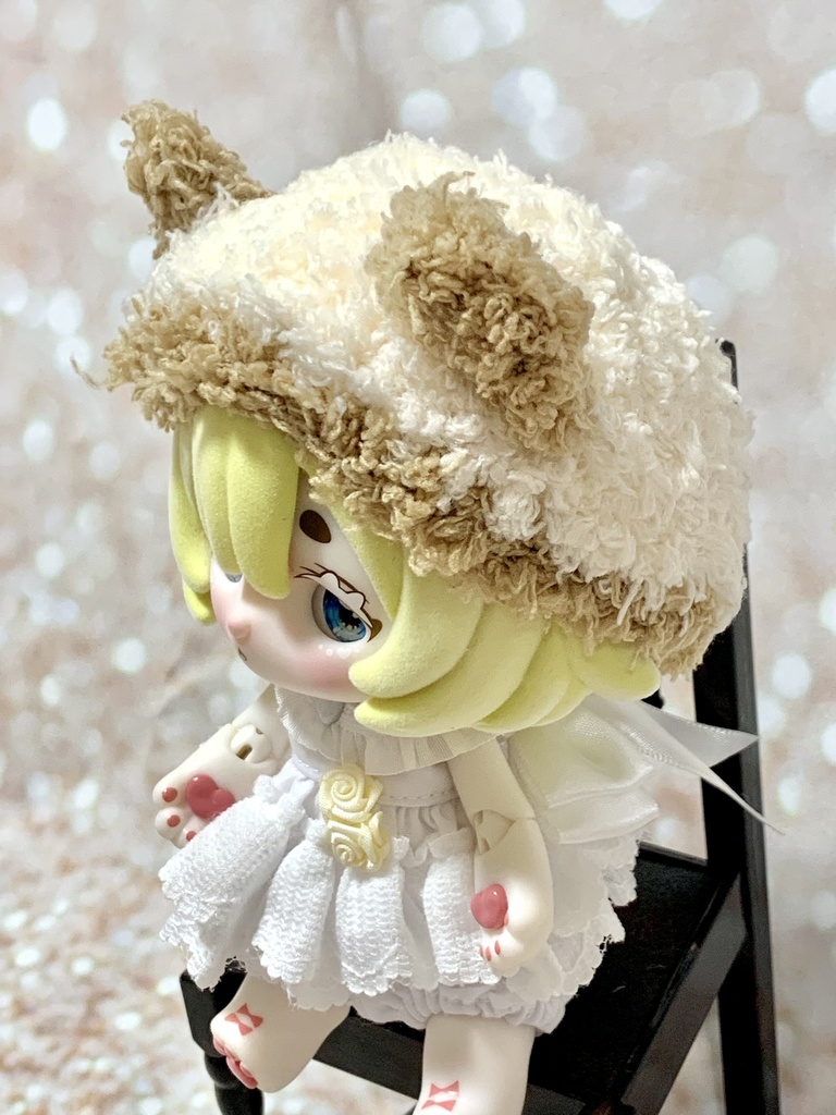 ドールニット帽【くまオフホワイト】7〜9インチ