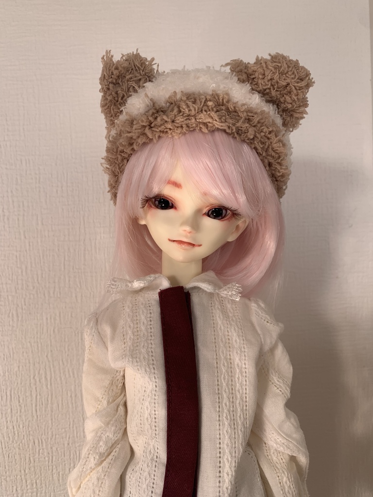 ドールニット帽【くまオフホワイト】7〜9インチ