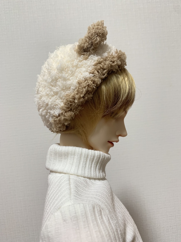 ドールニット帽【くまオフホワイト】7〜9インチ
