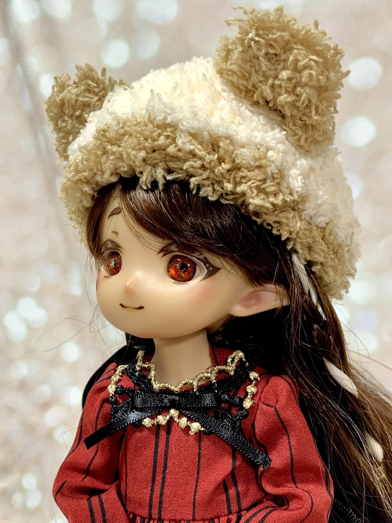 ドールニット帽【くまオフホワイト】7〜9インチ