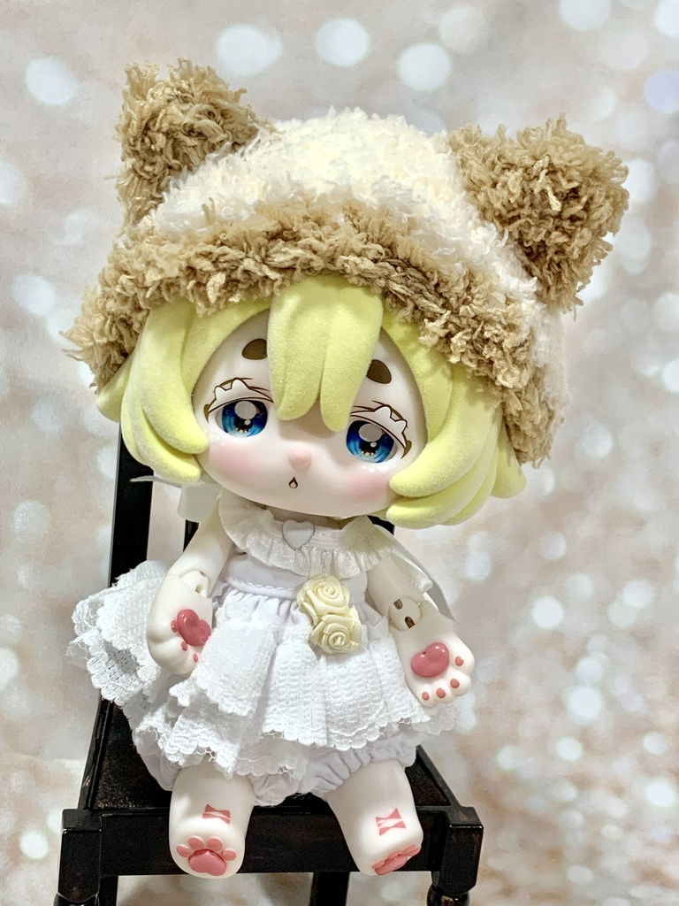 ドールニット帽【くまオフホワイト】7〜9インチ