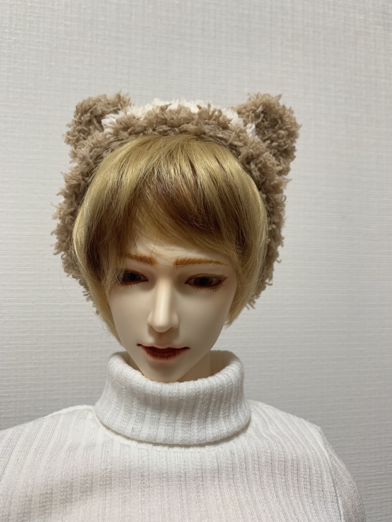 ドールニット帽【くまオフホワイト】7〜9インチ