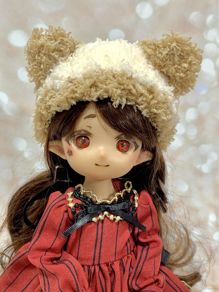 ドールニット帽【くまオフホワイト】7〜9インチ