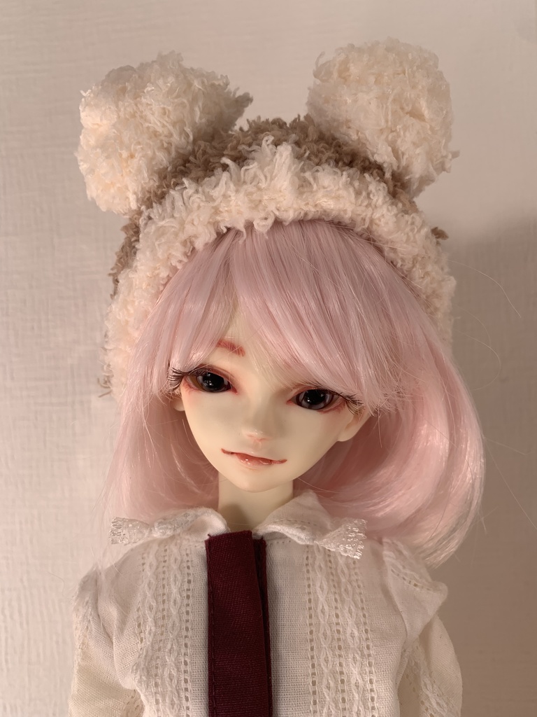 ドールニット帽【ポンポンくま】7〜9インチ